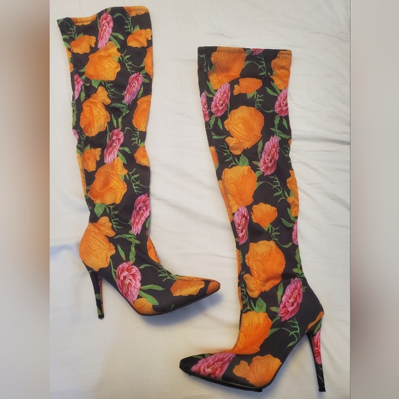 Anne Michelle Floral Thigh High Boots - Picture 6 of 7